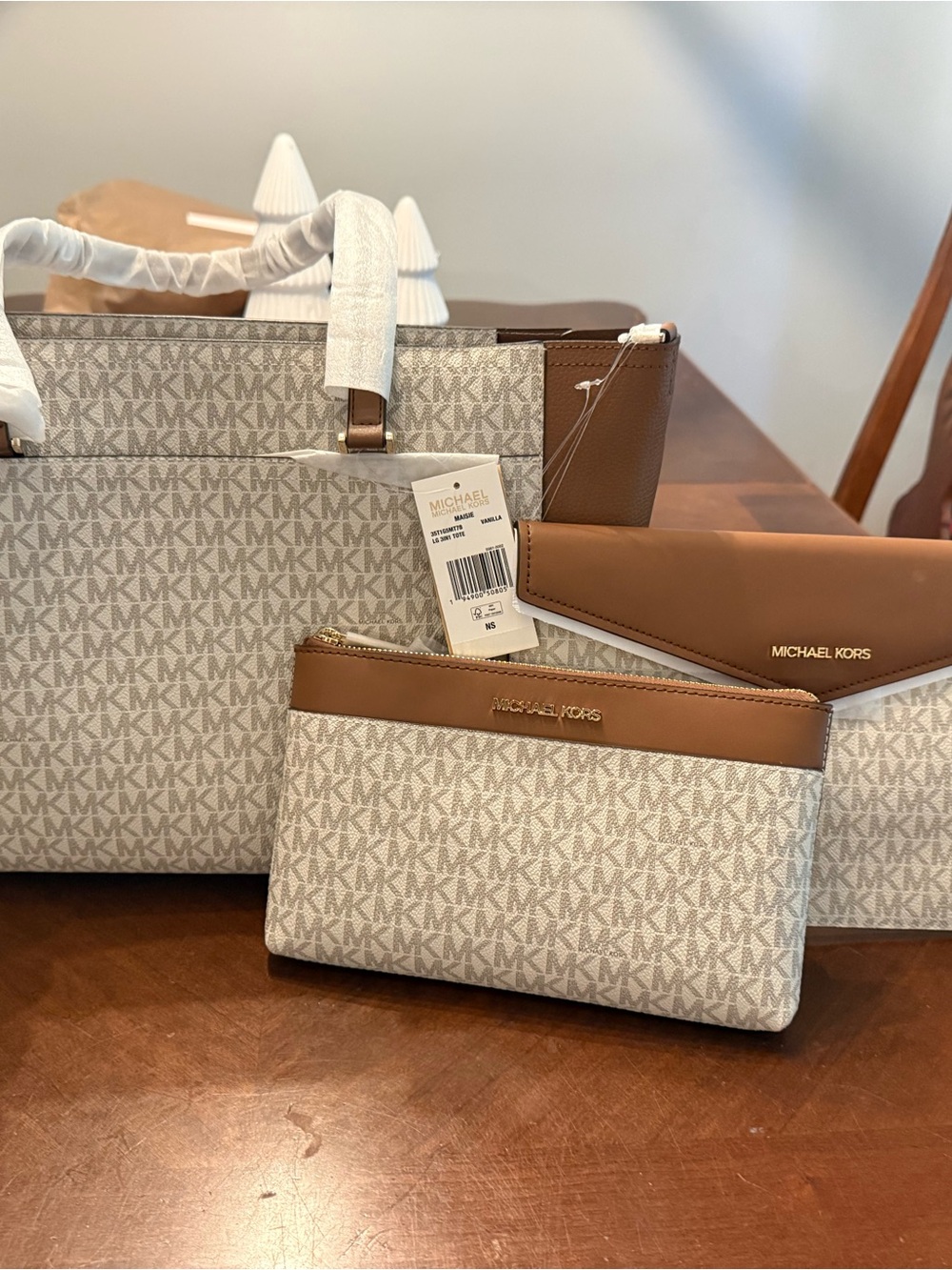 Michael Kors Men's MK Logo Tote Set in Brown and Beige